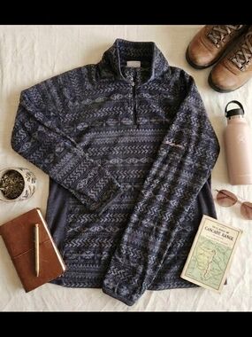Columbia Women's Navy Patterned Quarter-Zip Fleece Pullover